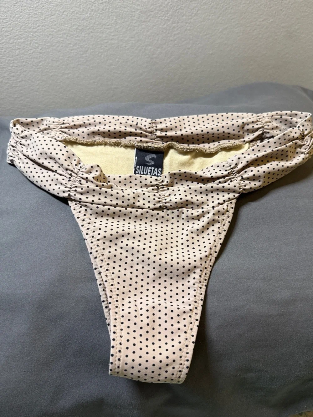 Ruched Polka Dot Hipster Bikini Bottom - Cream/Black